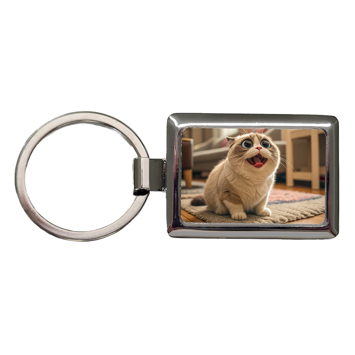 Dopey Cat Funny Rectangle Metal Keychain