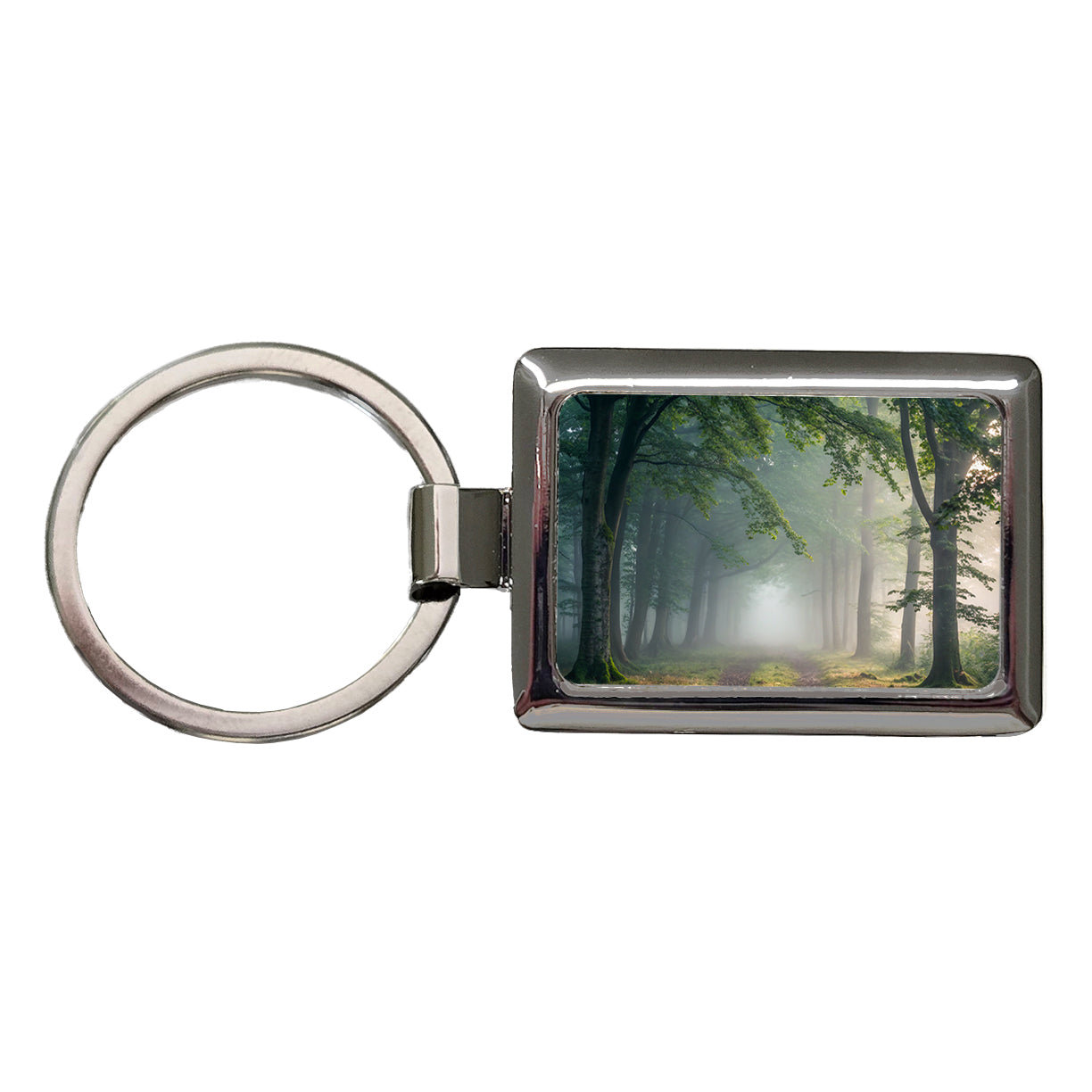 Forest Fog Morning Trail Rectangle Metal Keychain