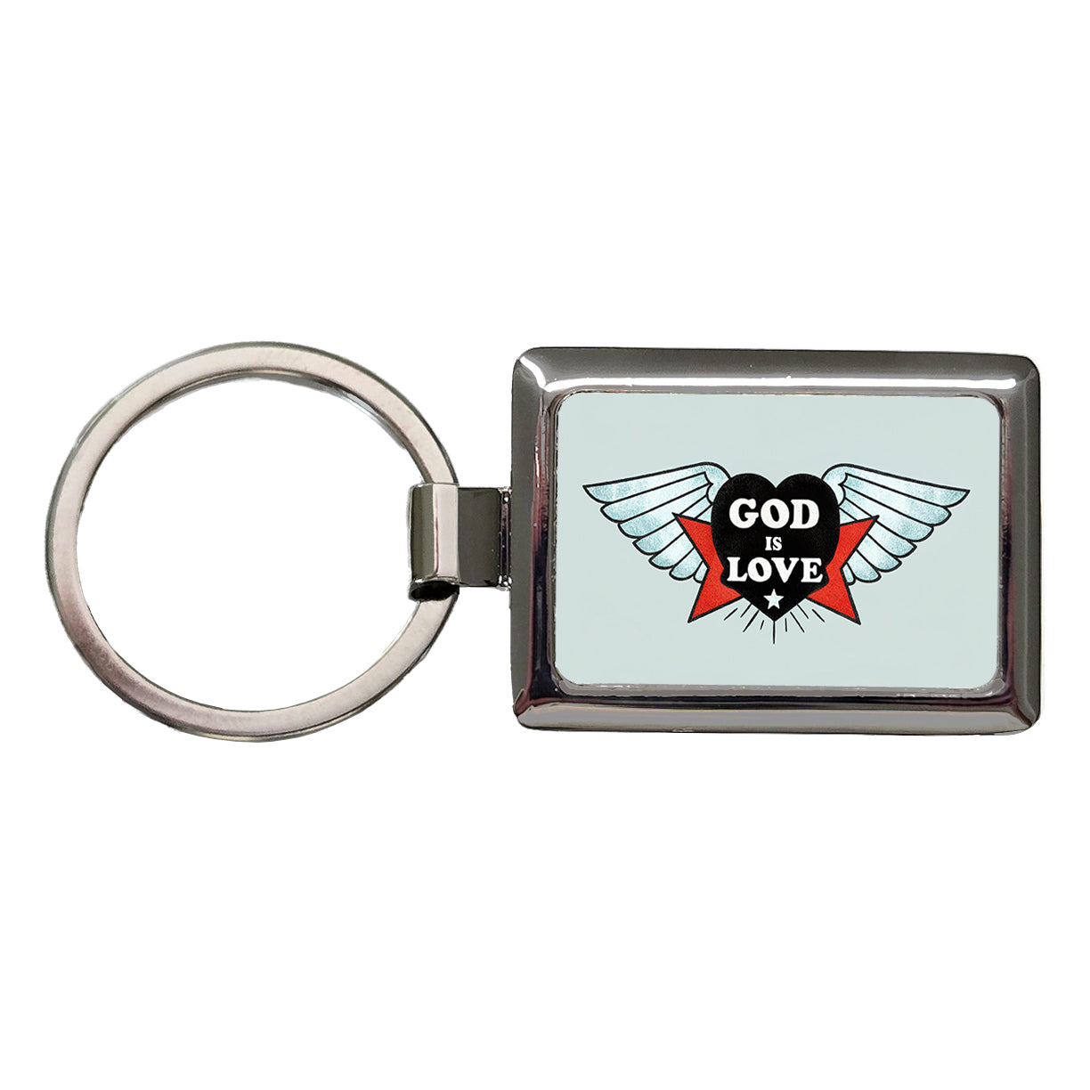 God Is Love Christian Bible Rectangle Metal Keychain