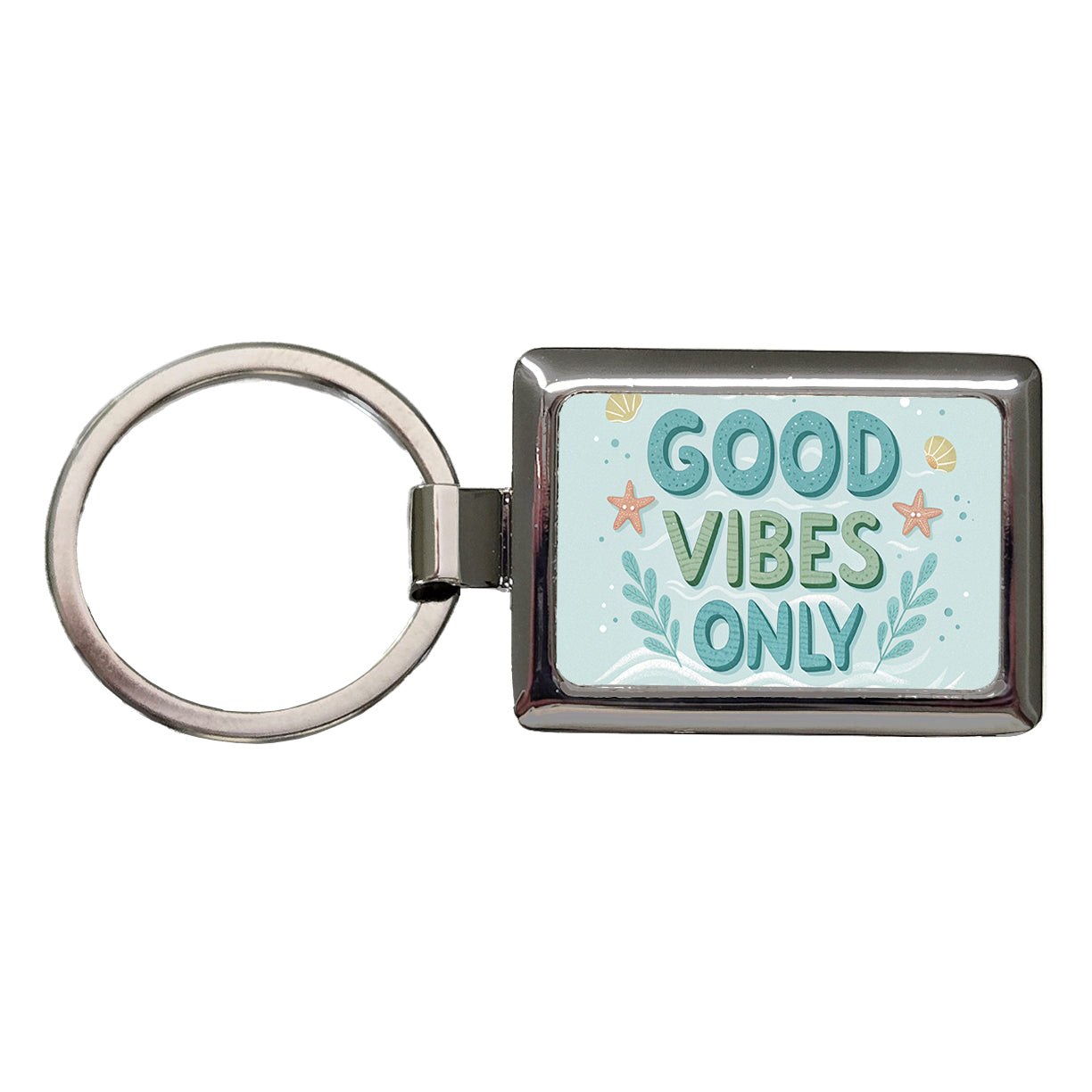 Good Vibes Only Sea Foam Ocean Beach Rectangle Metal Keychain