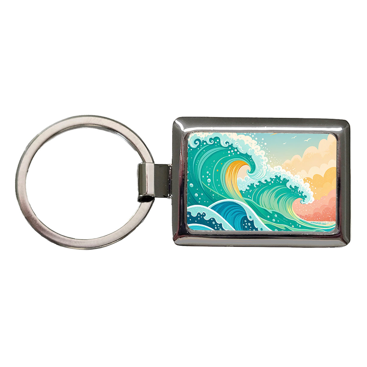 Groovy Ocean Waves Colorful Rectangle Metal Keychain