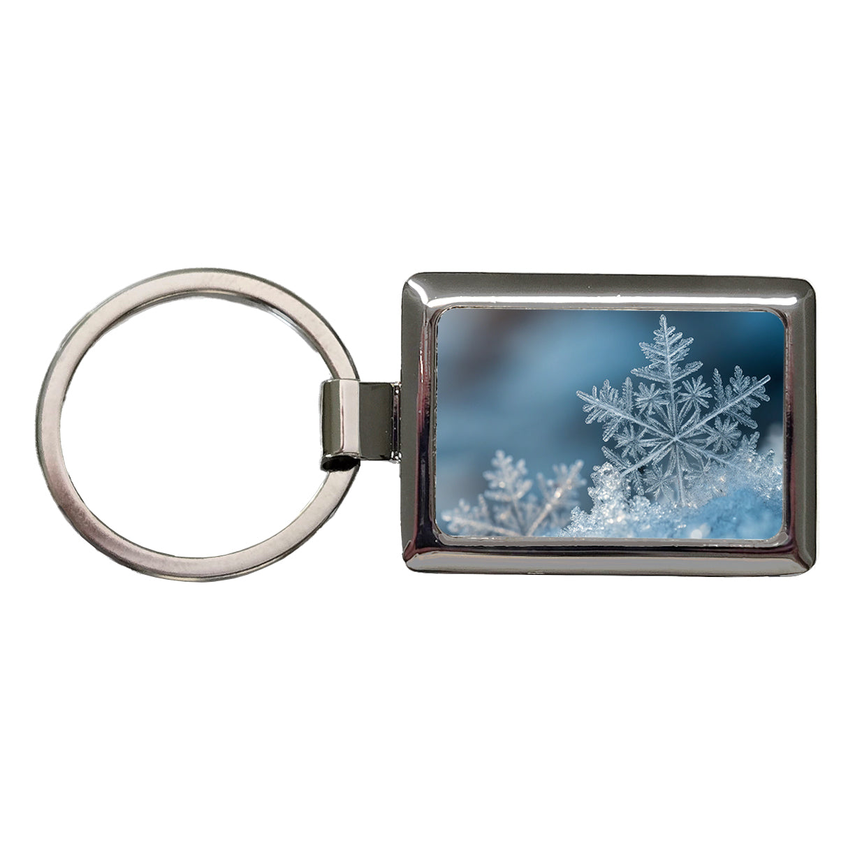 Ice Crystals Close Up Icy Snowflake Rectangle Metal Keychain