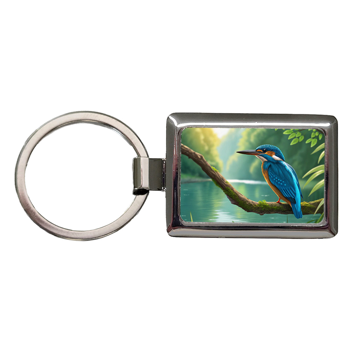 Kingfisher Blue Bird Rectangle Metal Keychain