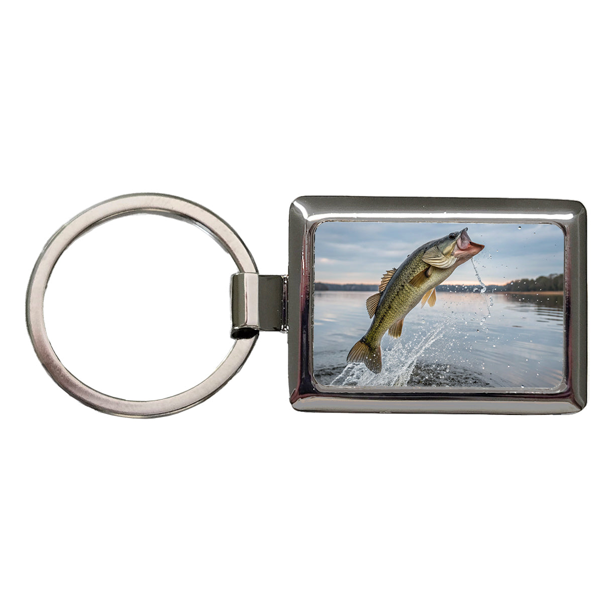 Largemouth Bass Fish Jumping Fishing Awesome Rectangle Metal Keychain