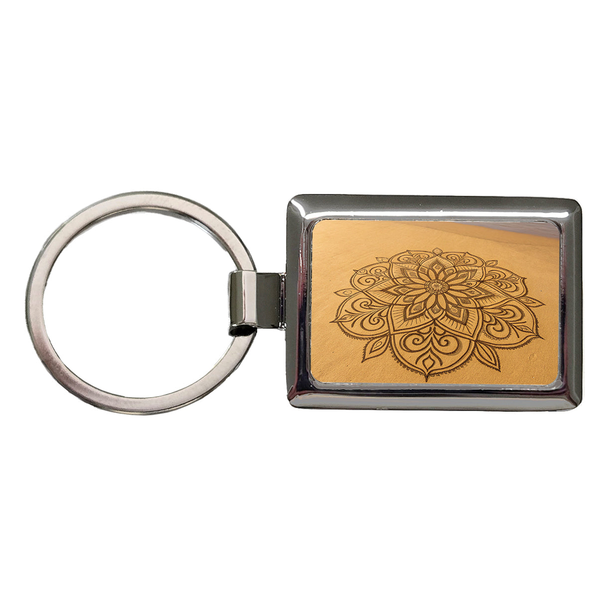 Mandala Pattern Beach Sand Rectangle Metal Keychain