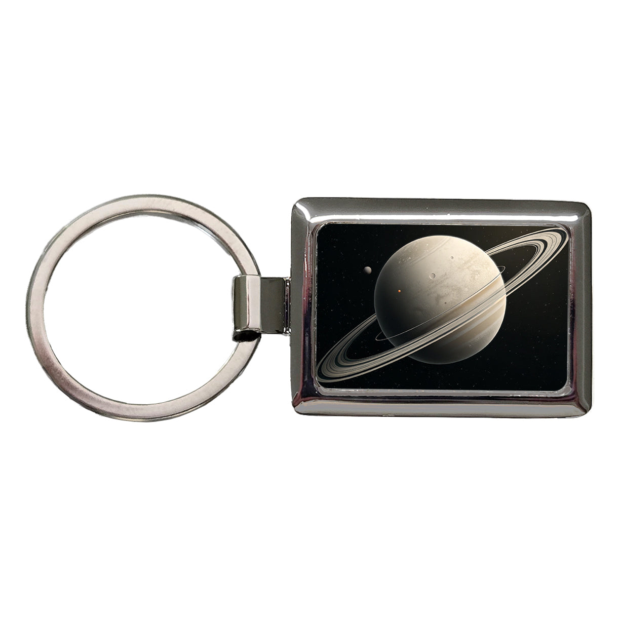 Minimal Planet Rings Space Saturn Rectangle Metal Keychain