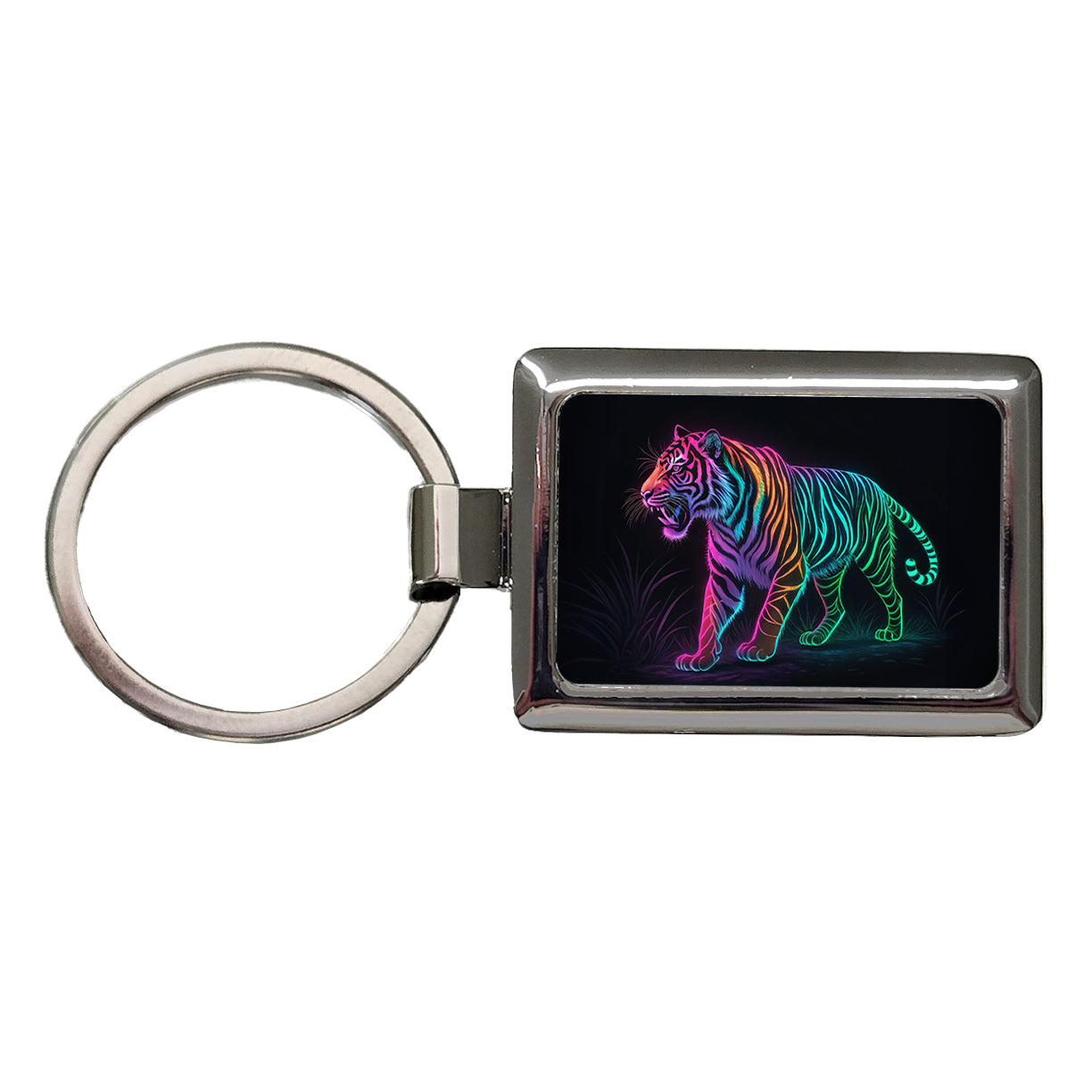 Neon Tiger Stunning Rectangle Metal Keychain