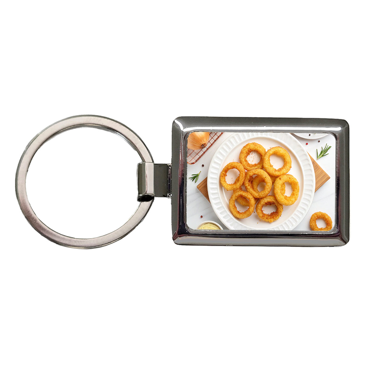 Onion Rings Plate Snack Rectangle Metal Keychain