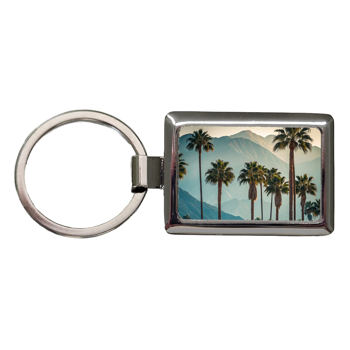 Palm Trees And Mountains Rectangle Metal Keychain