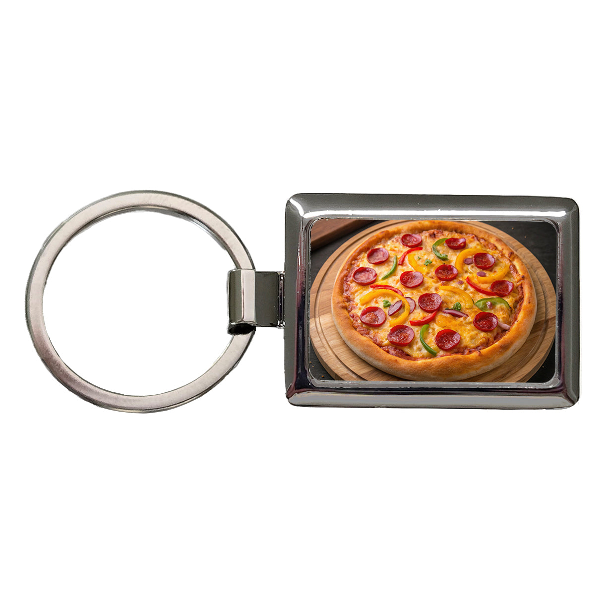 Pepperoni Pepper Pizza Rectangle Metal Keychain
