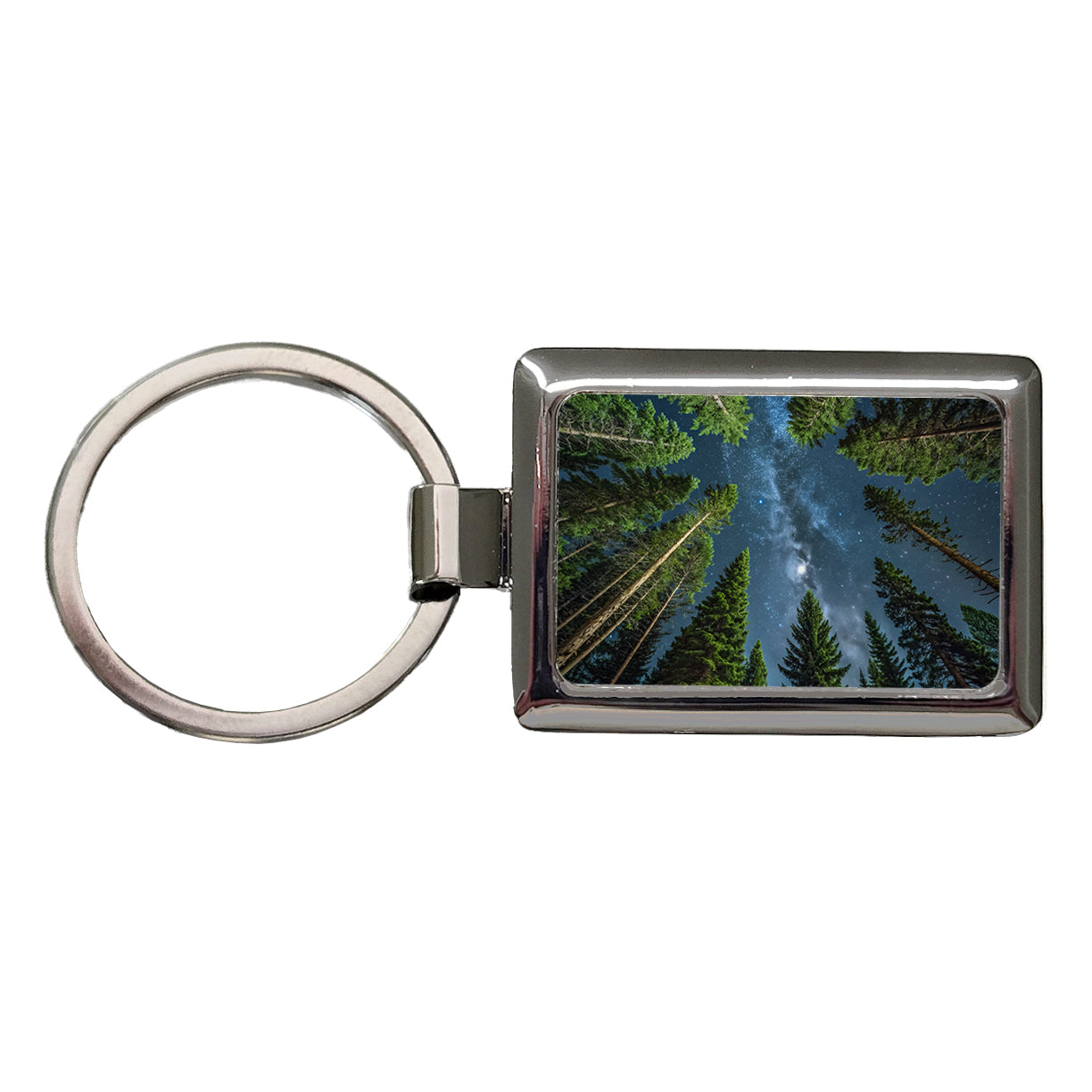 Pine Trees Looking Up Star Packed Sky Rectangle Metal Keychain