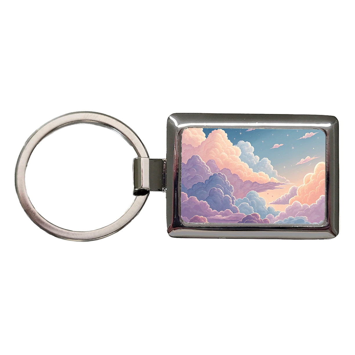 Puffy Clouds Sky Pastel Beautiful Rectangle Metal Keychain