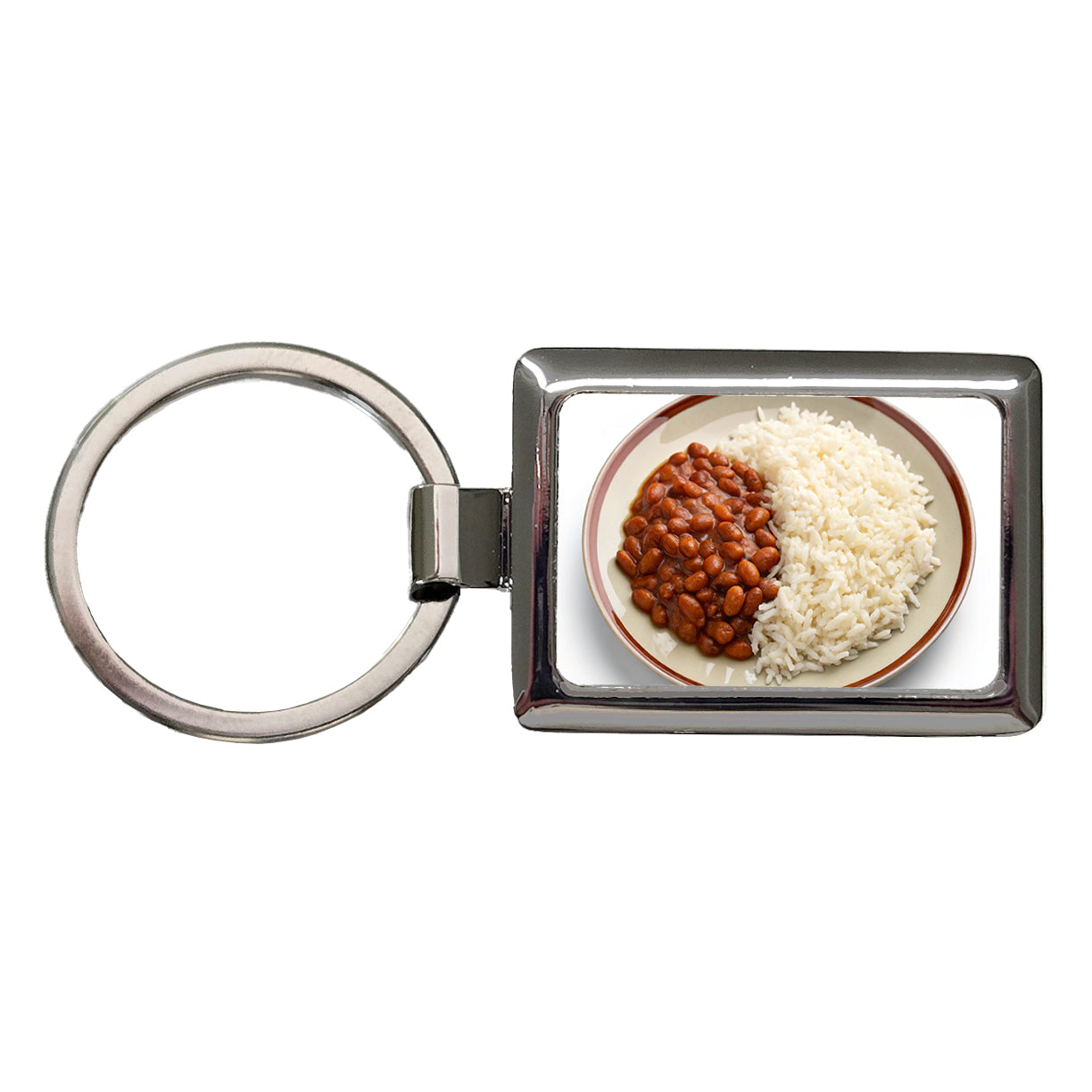 Rice And Beans Cheap Dinner Rectangle Metal Keychain