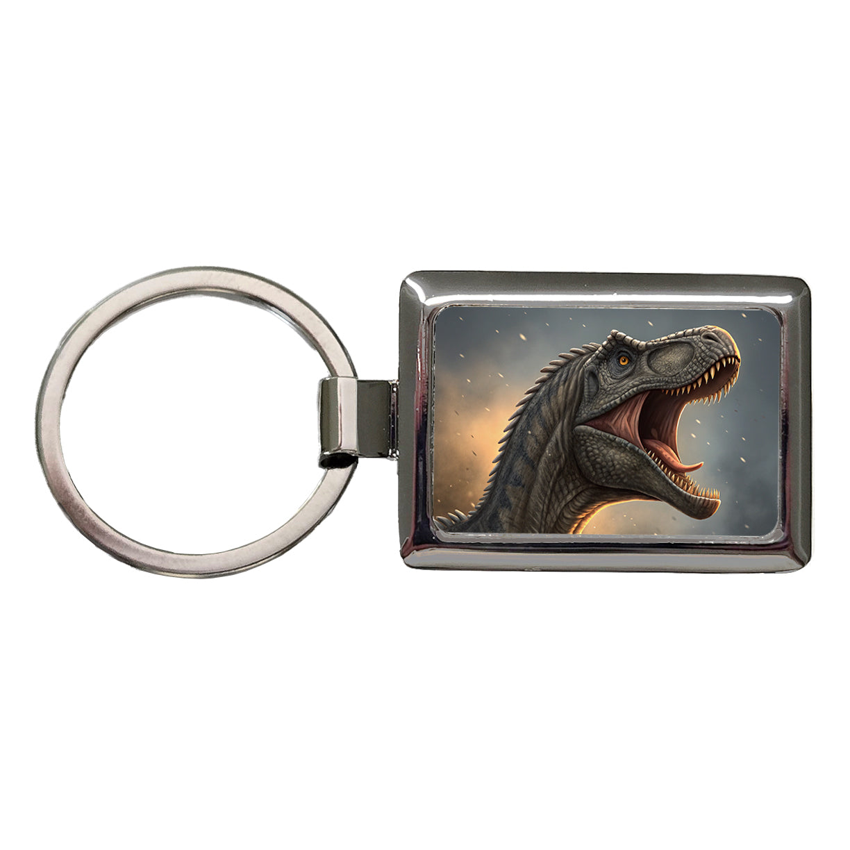 Roaring Brontosaurus Dinosaur Rectangle Metal Keychain