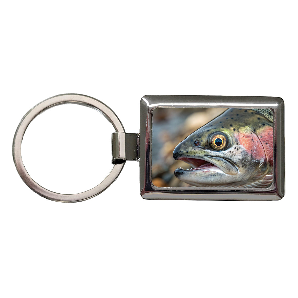 Salmon Fish Eye Close Up Fishing Rectangle Metal Keychain