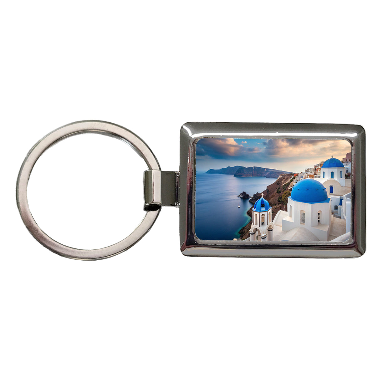 Santorini Greece Travel Beautiful Rectangle Metal Keychain