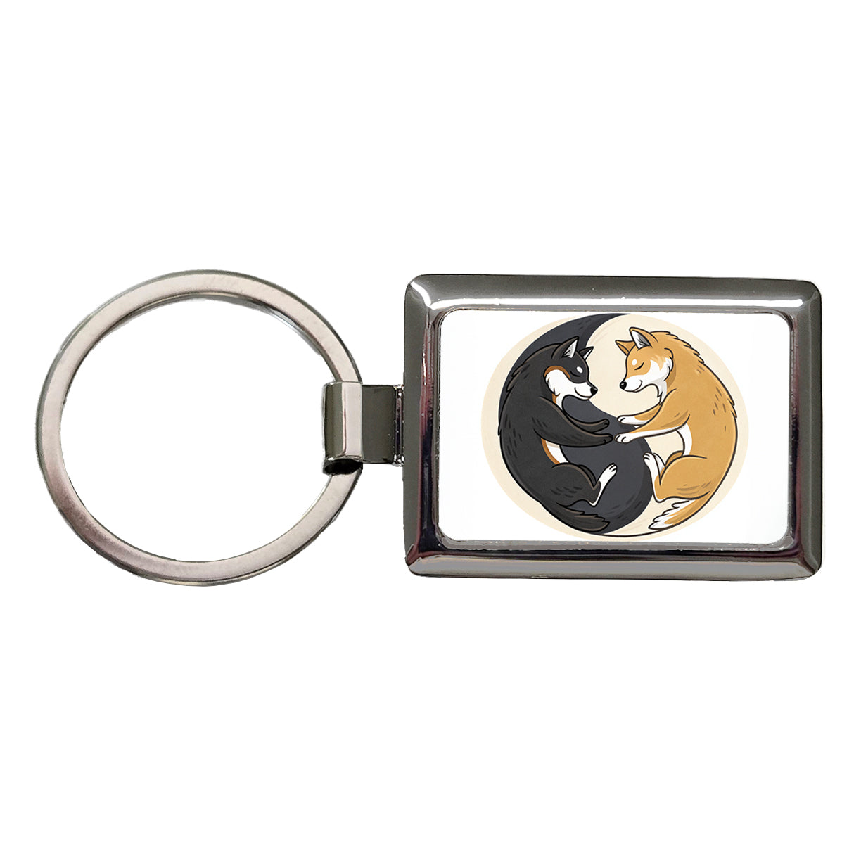 Shiba Inus Yin Yang Dogs Rectangle Metal Keychain
