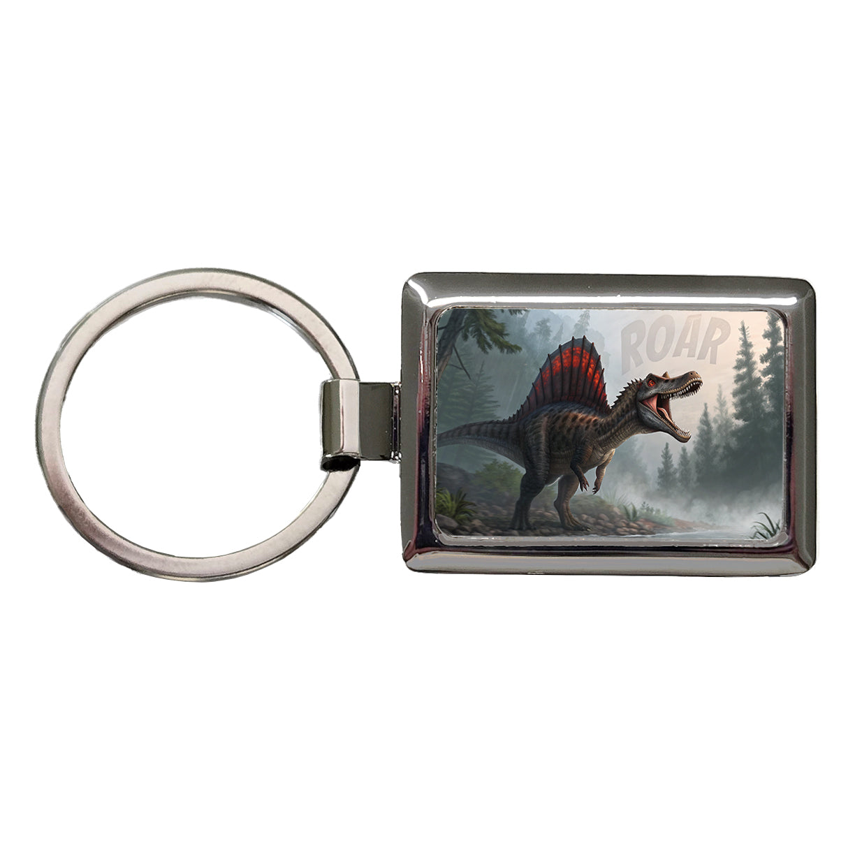 Spinosaurus Roar Dinosaur Rectangle Metal Keychain