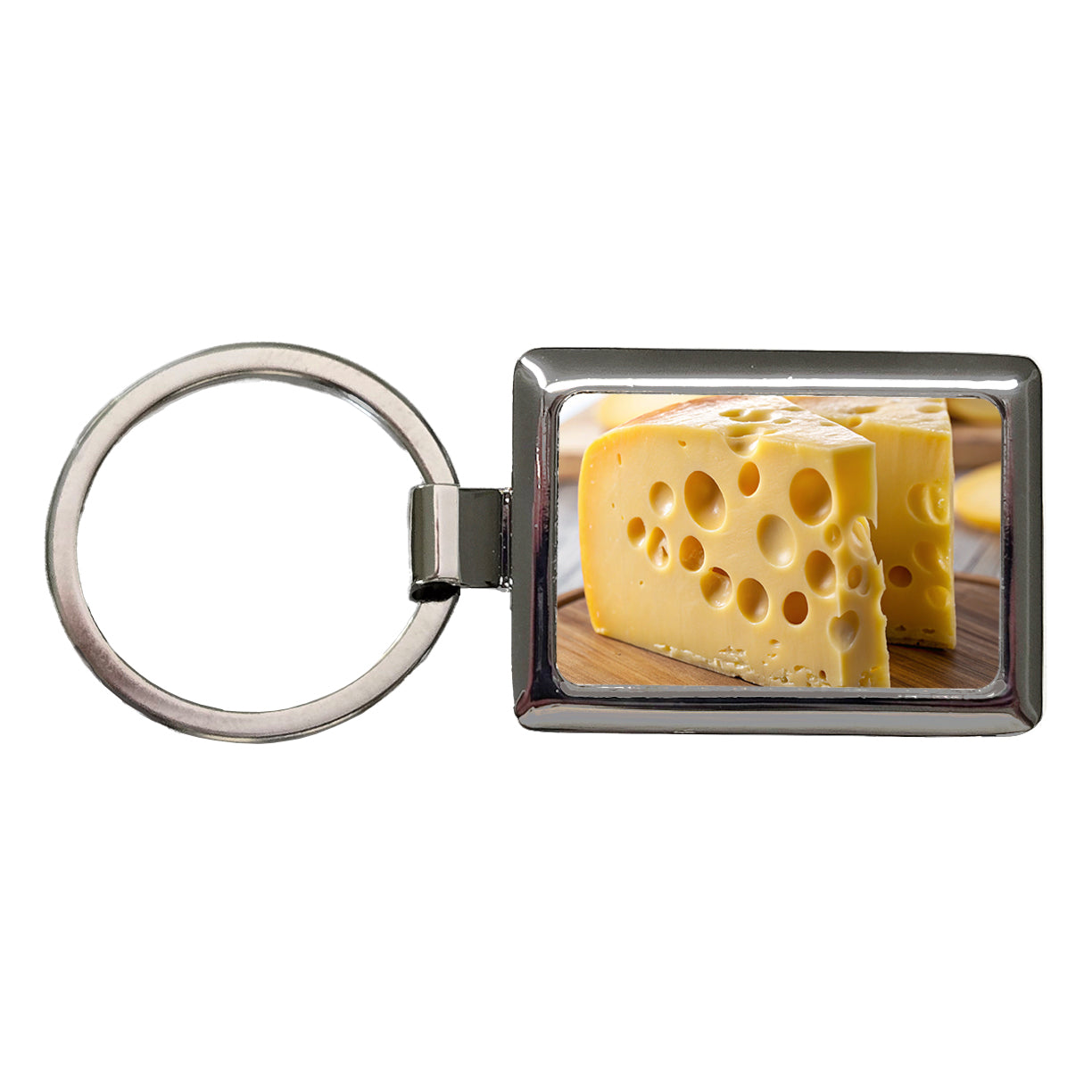 Swiss Cheese on Cutting Board Rectangle Metal Keychain