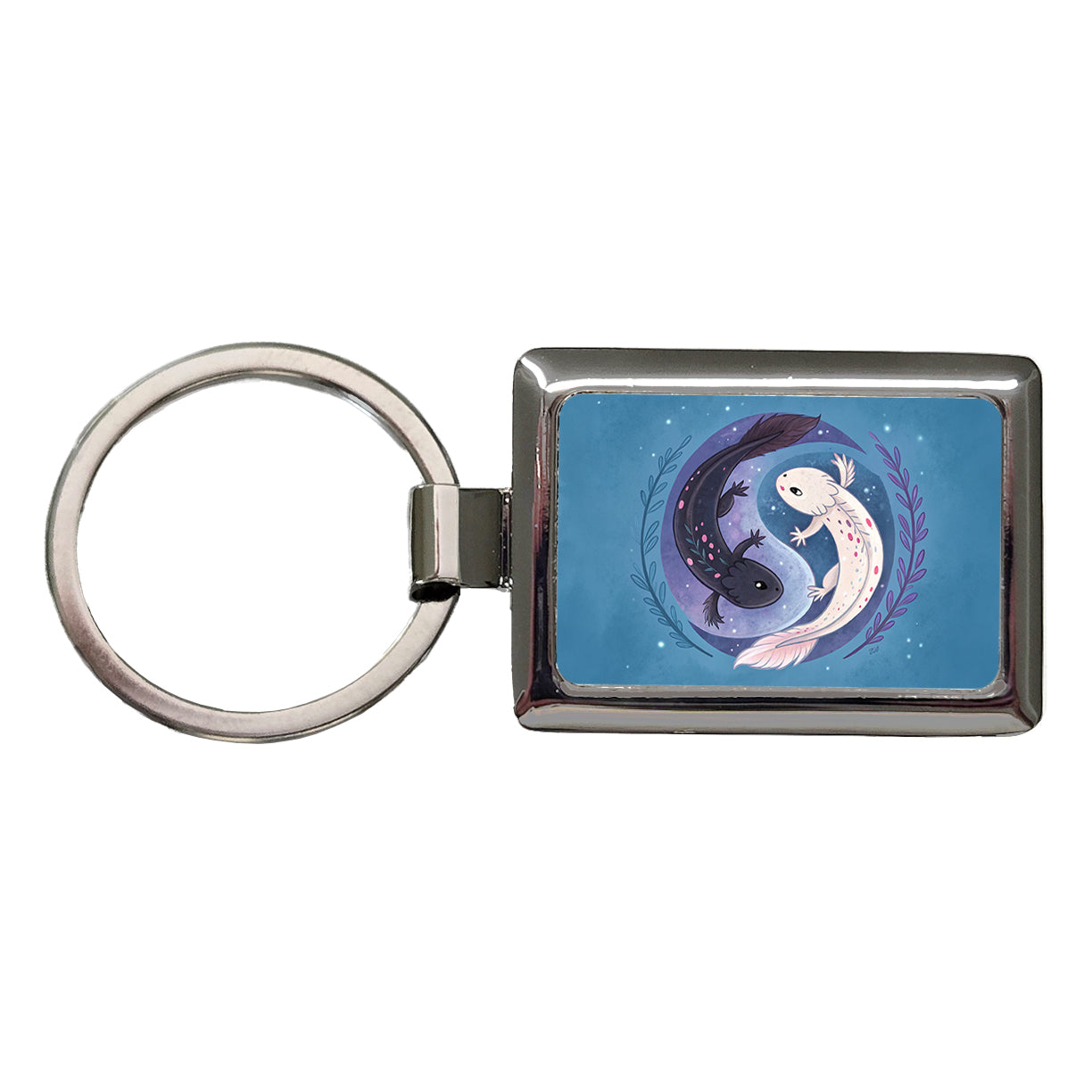 Two Axolotl Yin Yang Rectangle Metal Keychain