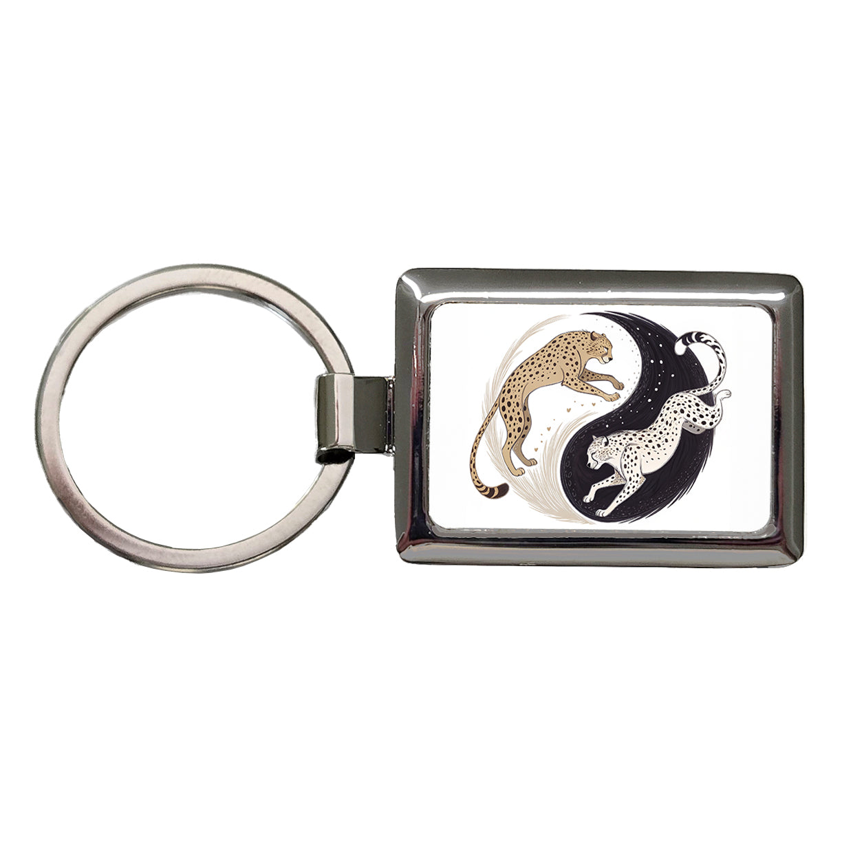 Two Cheetahs Yin Yang Rectangle Metal Keychain
