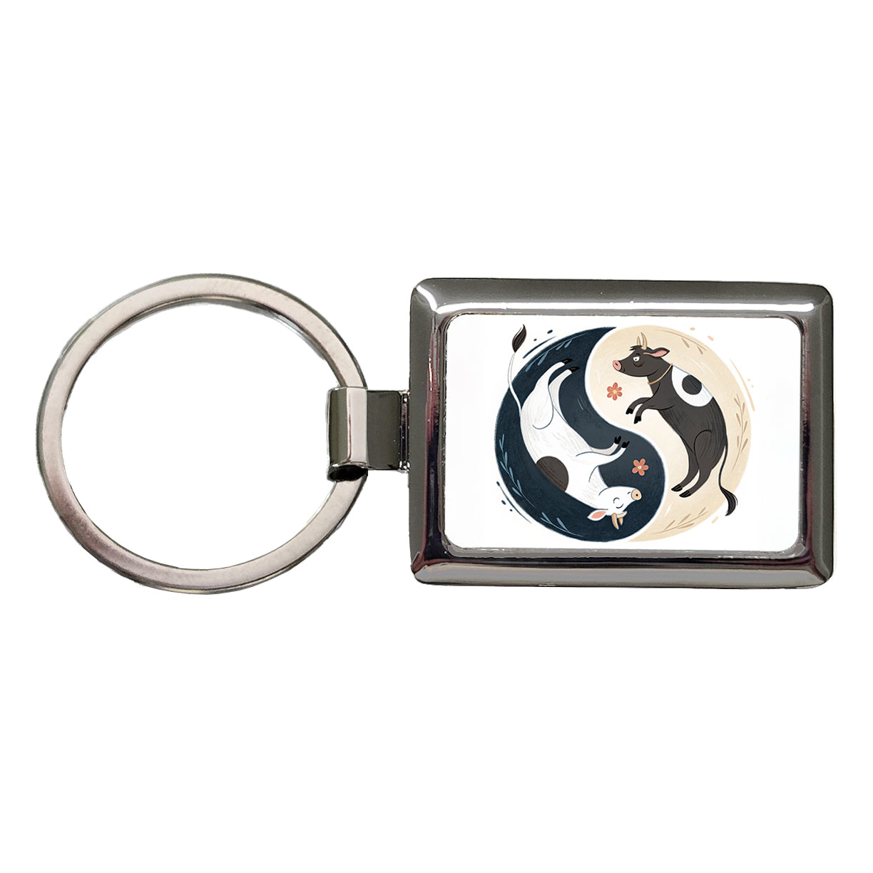 Two Cows Yin Yang Illustration Rectangle Metal Keychain