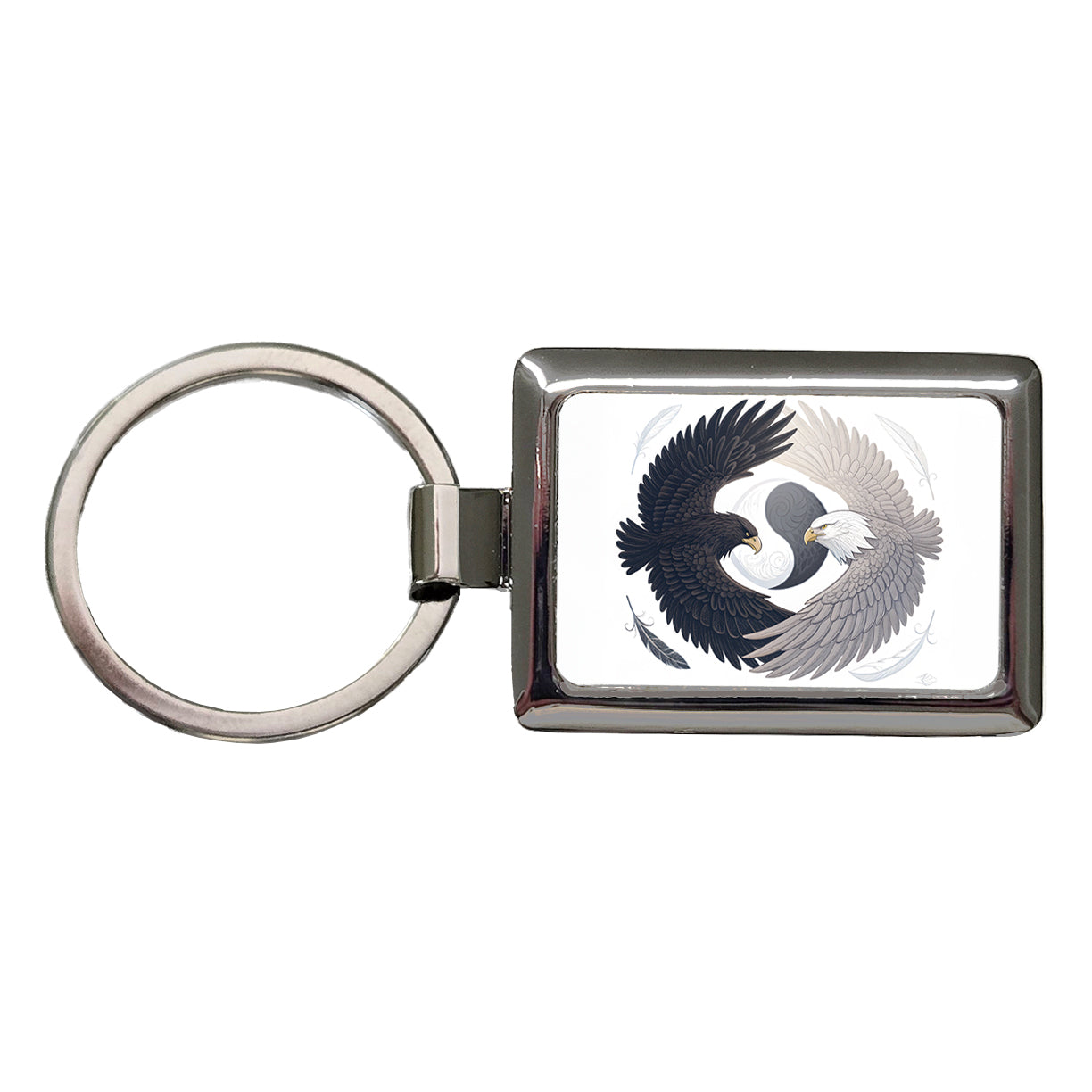 Two Eagles Yin Yang Dark Light Rectangle Metal Keychain