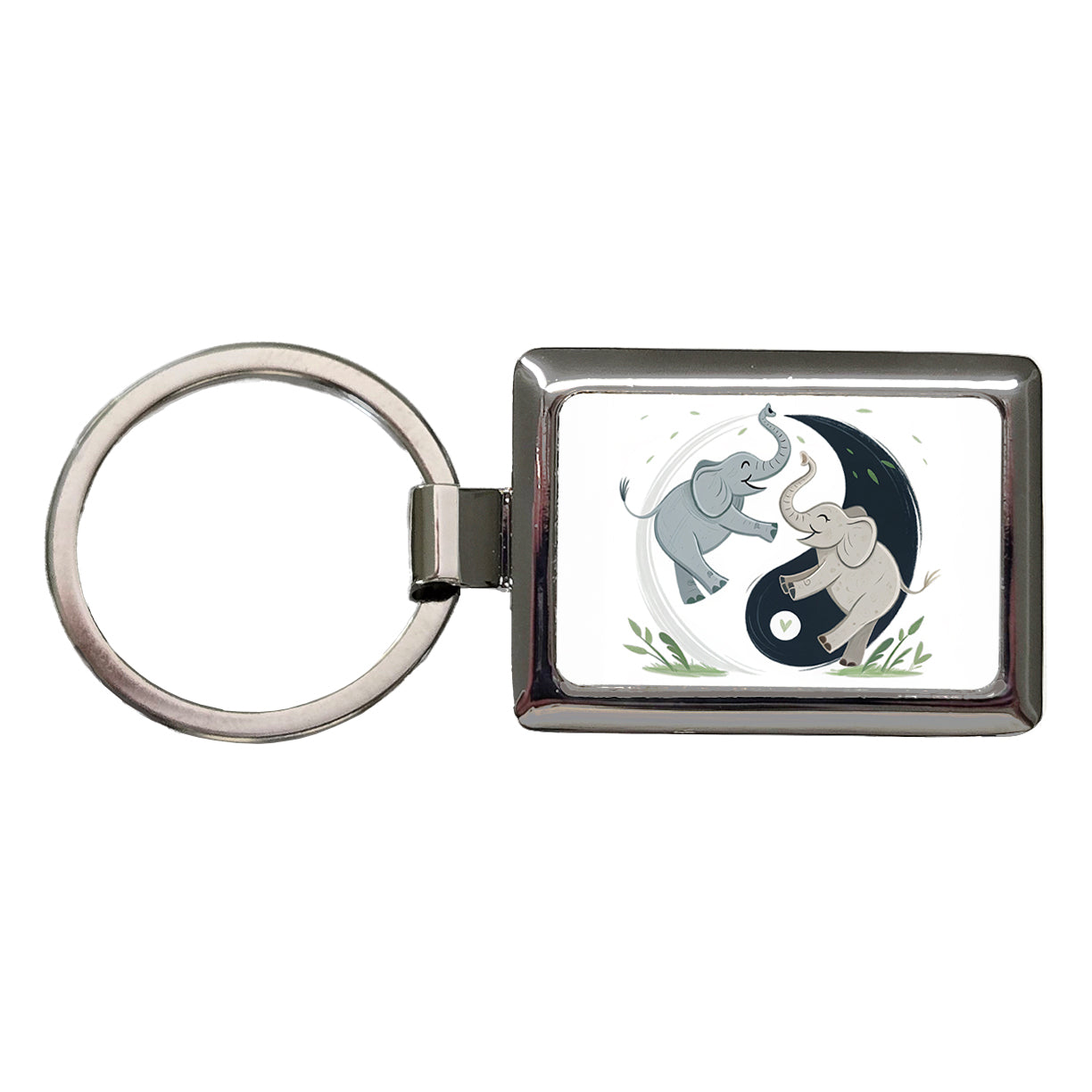 Two Elephants Yin Yang Cute Rectangle Metal Keychain