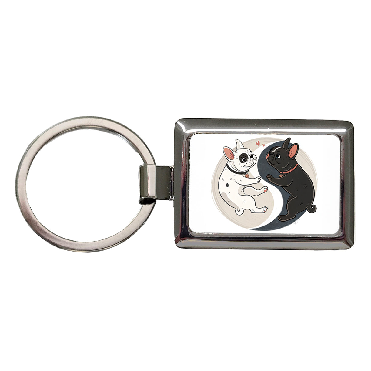 Two French Bulldogs Yin Yang Dark Light Rectangle Metal Keychain