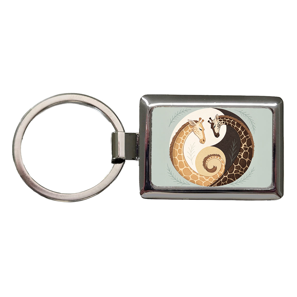 Two Giraffes Yin Yang Rectangle Metal Keychain