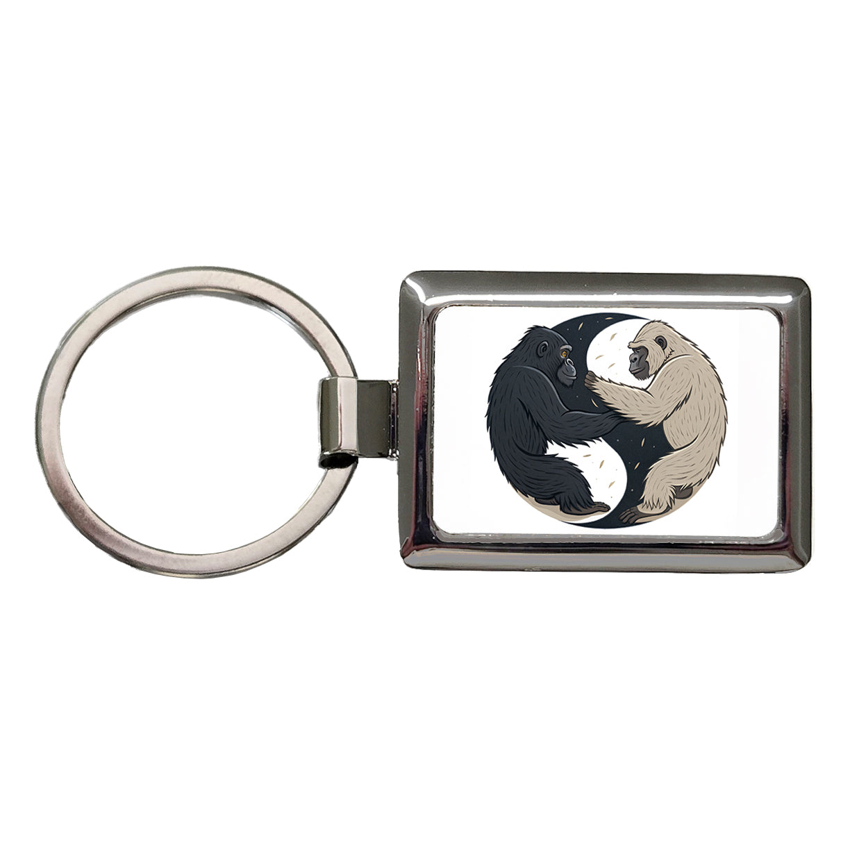 Two Gorillas Yin Yang Rectangle Metal Keychain