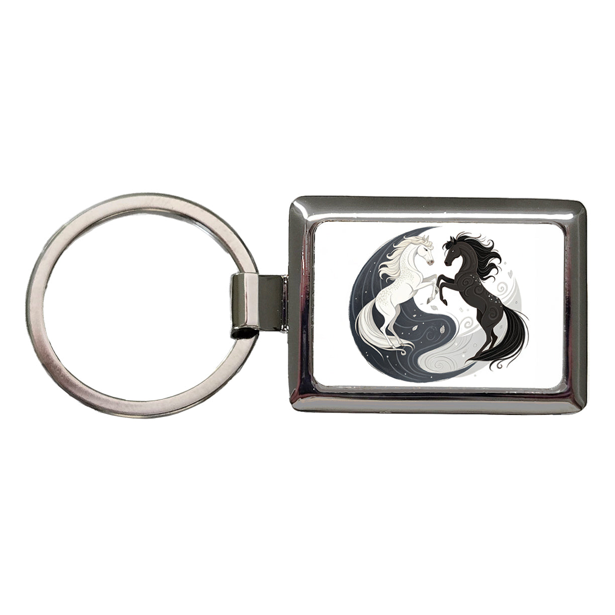 Two Horses Yin Yang Dark Light Rectangle Metal Keychain