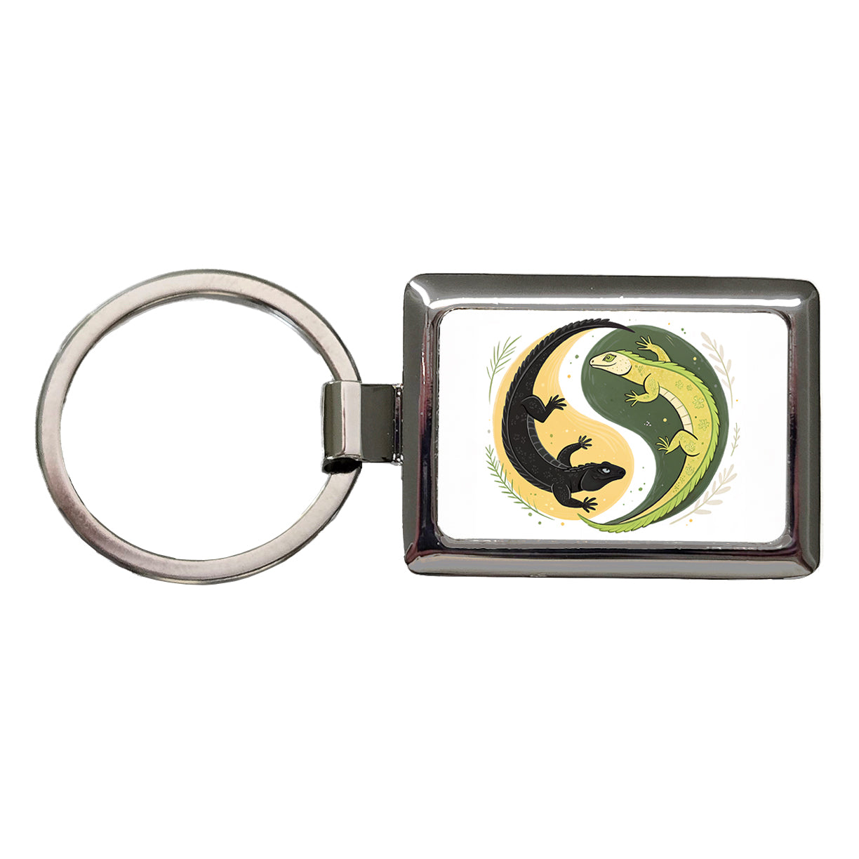 Two Komodo Dragons Yin Yang Rectangle Metal Keychain