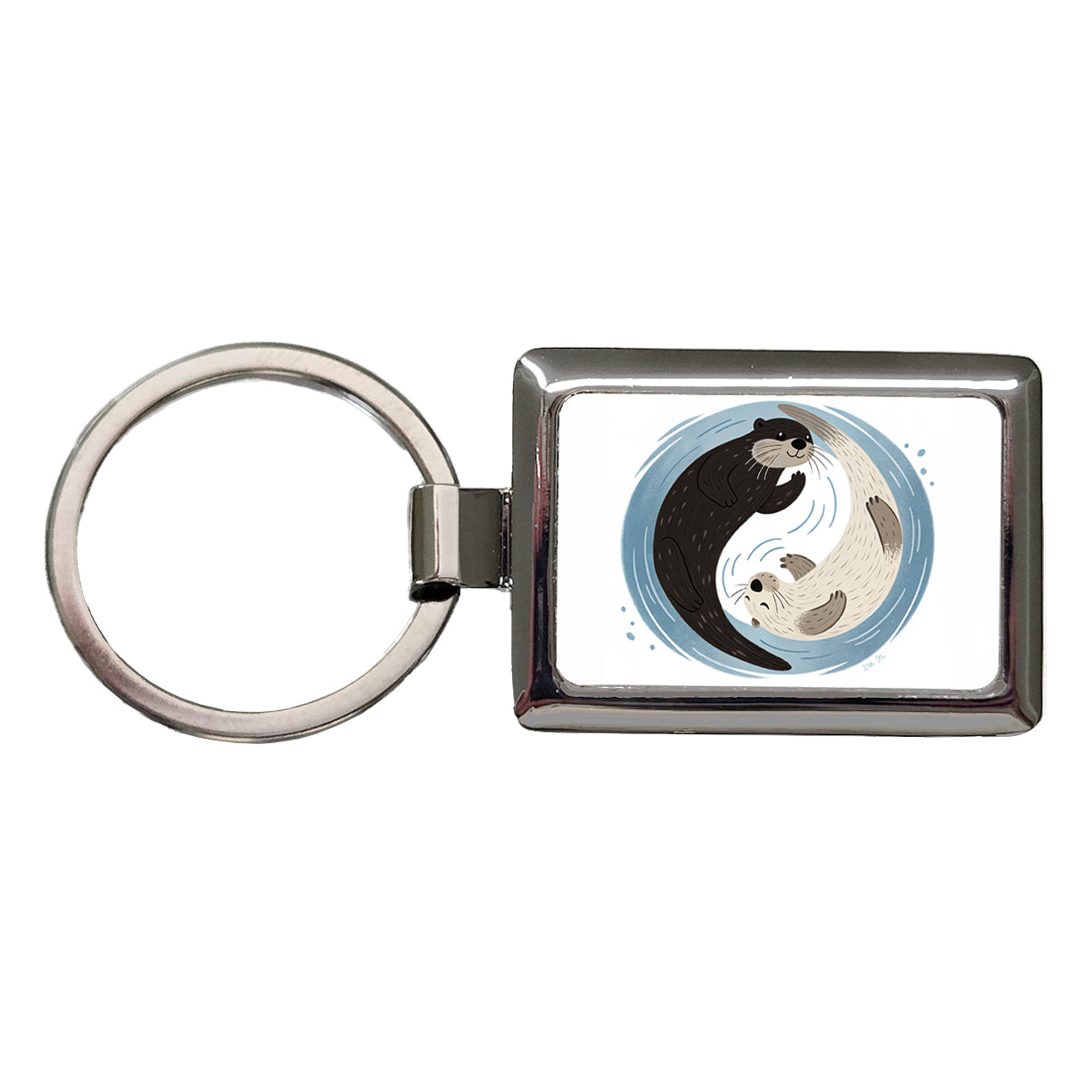 Two Otters Yin Yang Cute Rectangle Metal Keychain