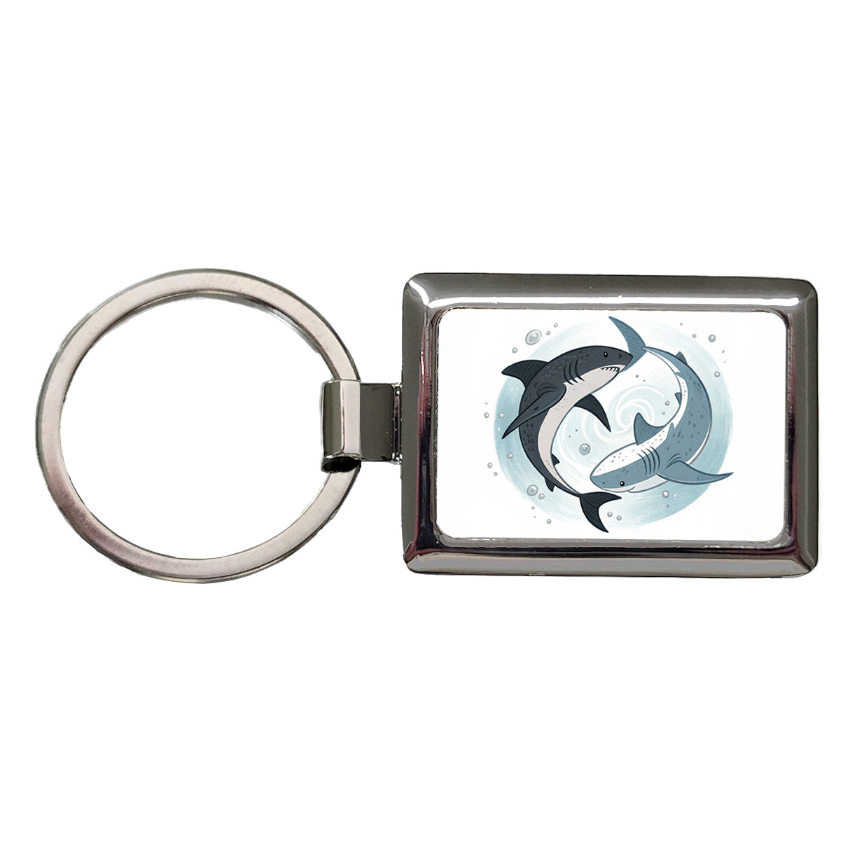 Two Sharks Yin Yang Rectangle Metal Keychain