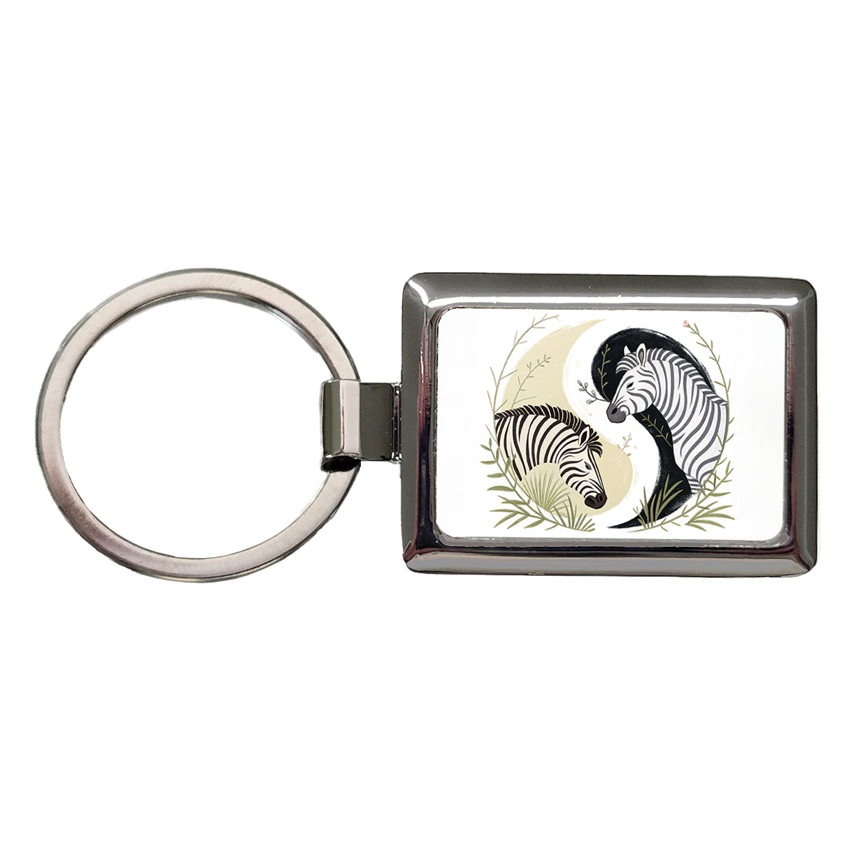 Two Zebras Yin Yang Rectangle Metal Keychain