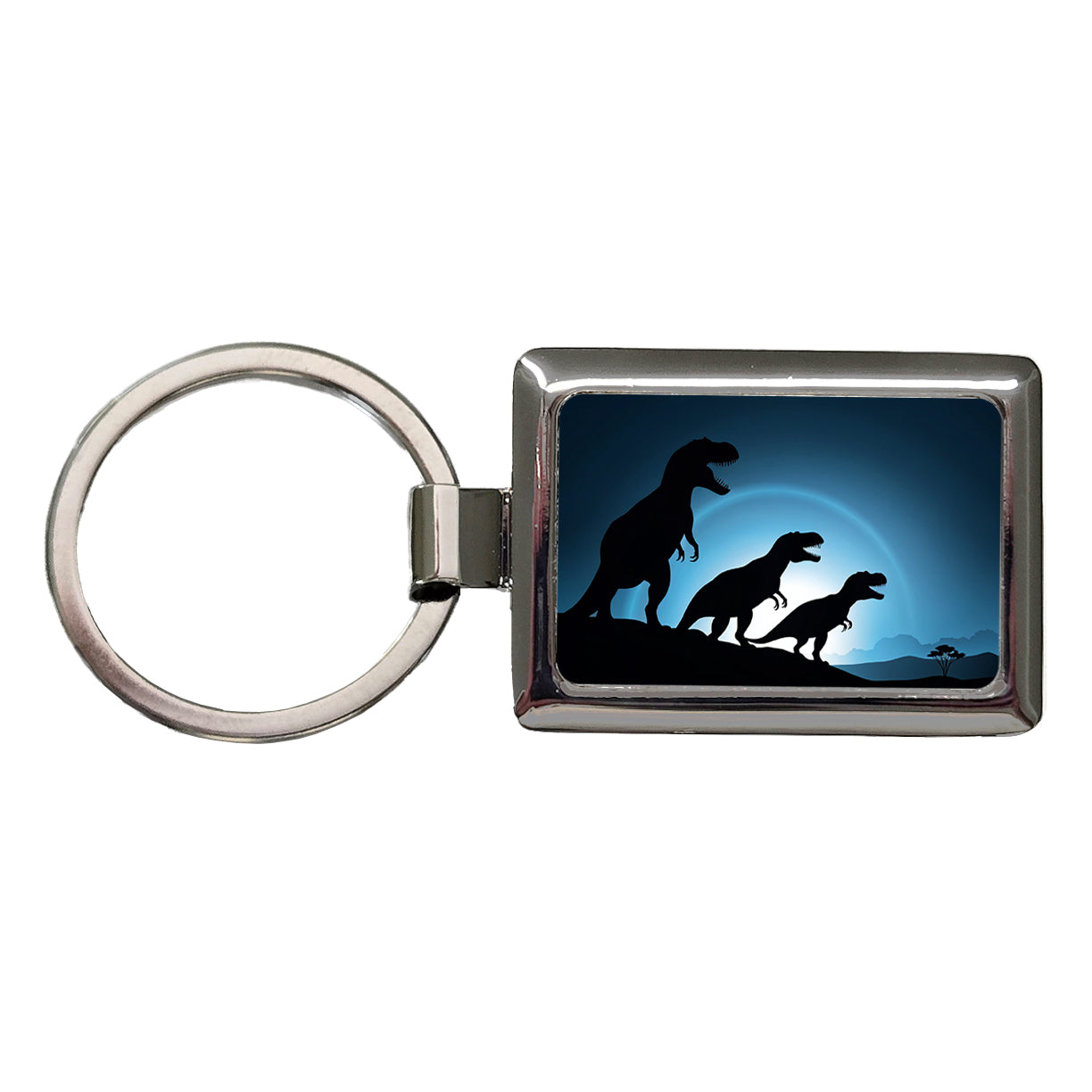 Tyrannosaurus T-Rex Dinosaur Night Silhouettes Rectangle Metal Keychain