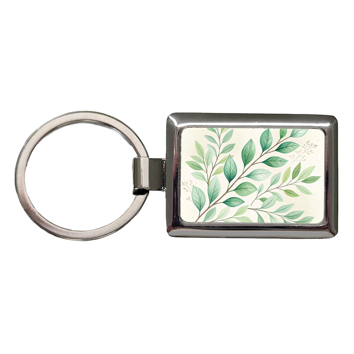 Watercolor Green Leaves And Branches Rectangle Metal Keychain