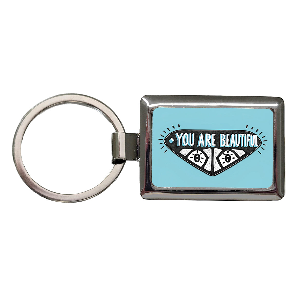 You Are Beautiful Blue Rectangle Metal Keychain