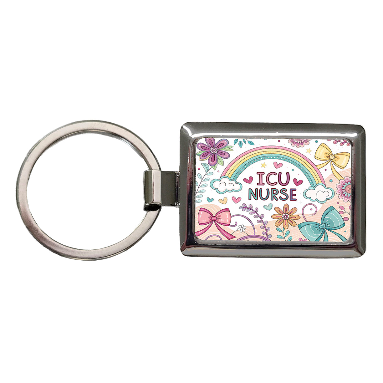 ICU Nurse Appreciation Coquette Bows Flowers Rectangle Metal Keychain