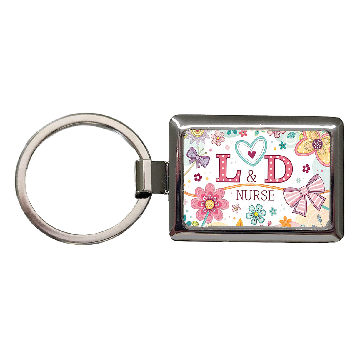 L & D Labor And Delivery Nurse Appreciation Coquette Bows Flowers Rectangle Metal Keychain