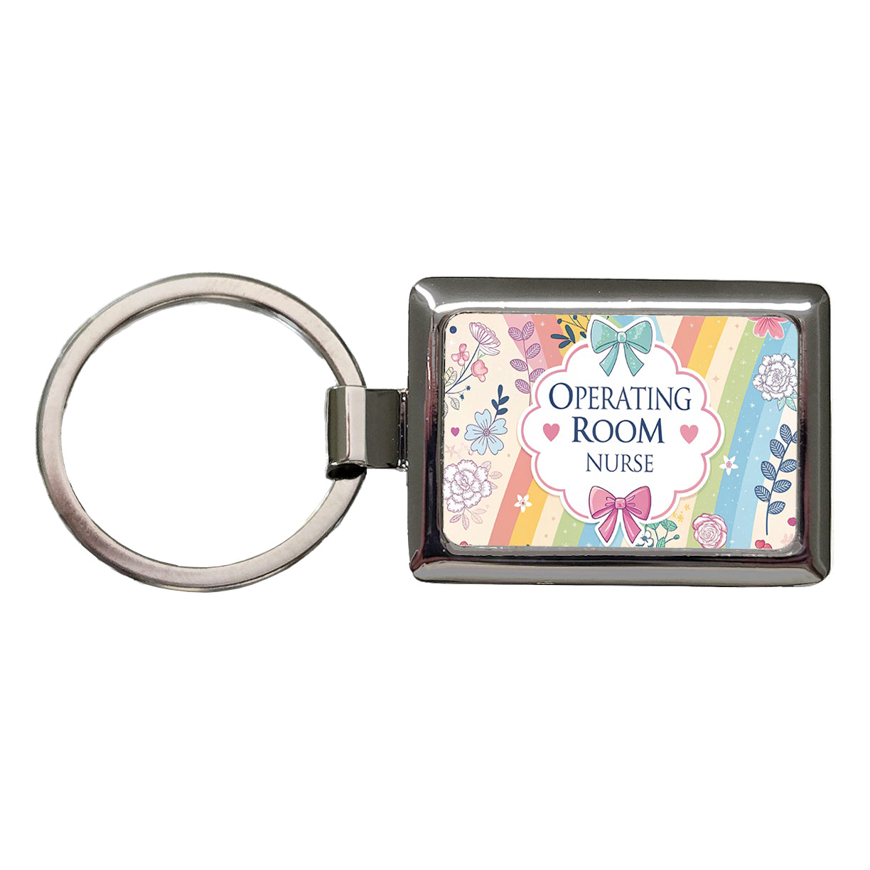 Operating Room Nurse Appreciation Coquette Bows Flowers Rectangle Metal Keychain