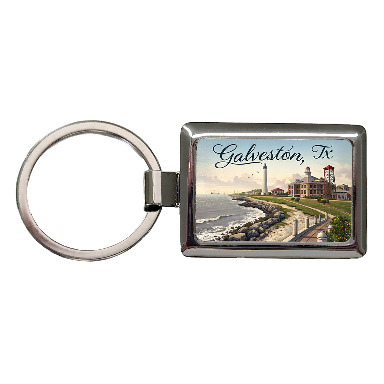 Galveston, Texas TX Travel City State Stamp Rectangle Metal Keychain