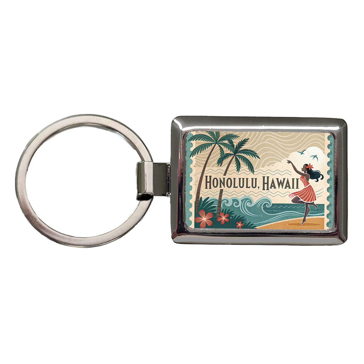 Honolulu, Hawaii HI Travel City State Stamp Rectangle Metal Keychain