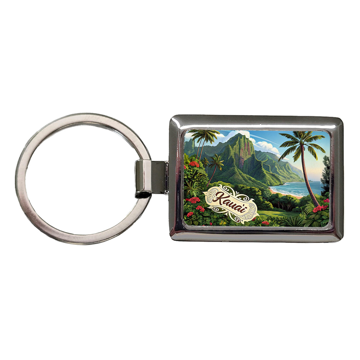 Kaua'i, Hawaii Hi Tropical Travel City State Stamp Rectangle Metal Keychain