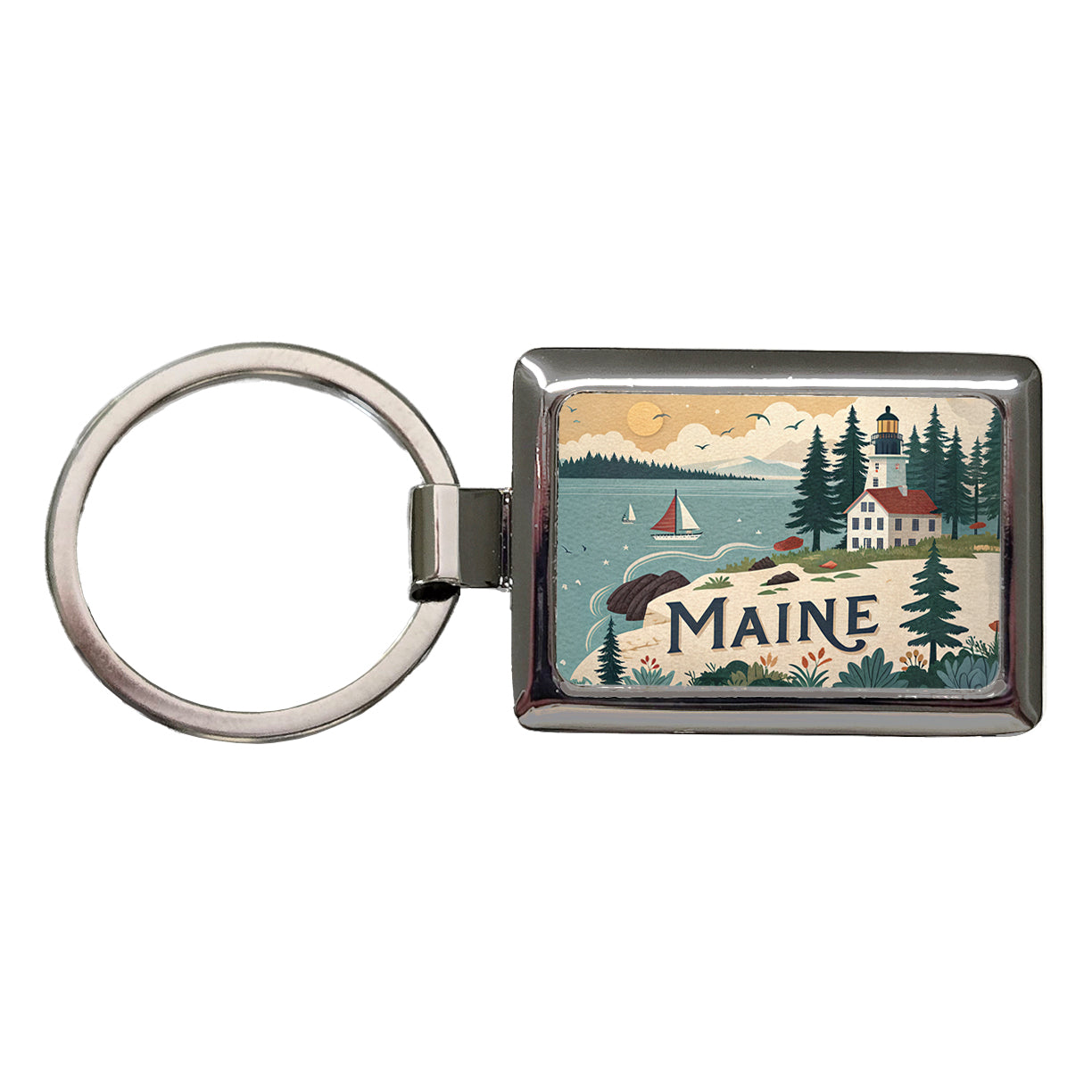 Maine ME Travel City State Stamp Rectangle Metal Keychain