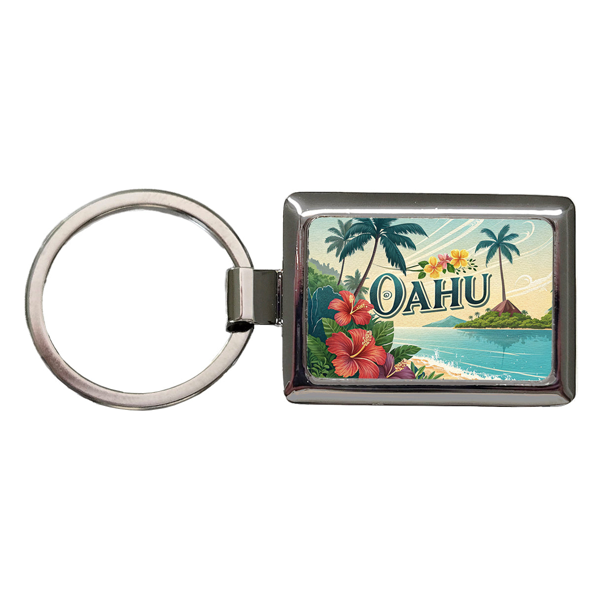 O'Ahu Hawaii HI Travel City State Stamp Rectangle Metal Keychain