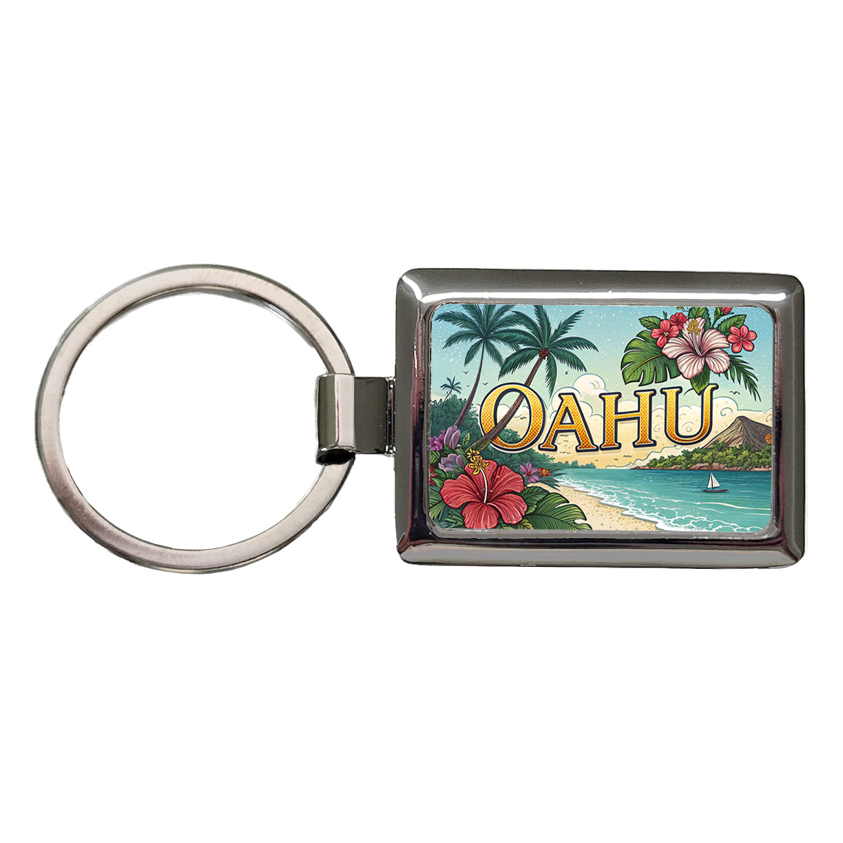 O'Ahu Hawaii HI Tropical Travel City State Stamp Rectangle Metal Keychain