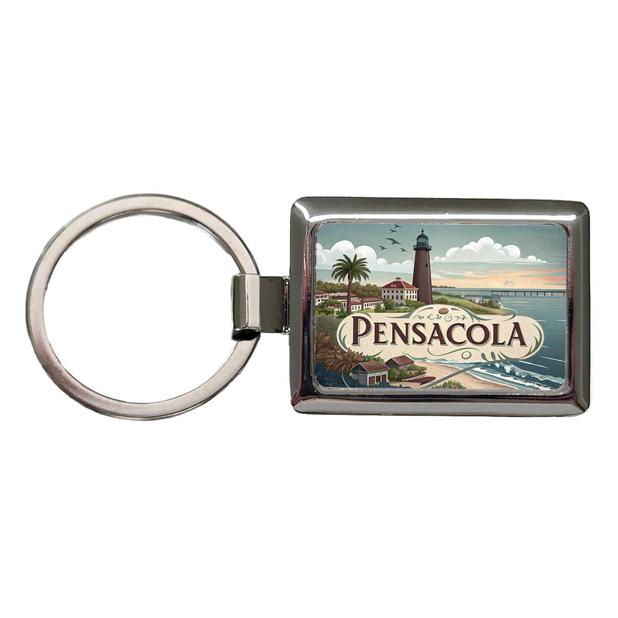 Pensacola, Florida FL Travel City State Stamp Rectangle Metal Keychain