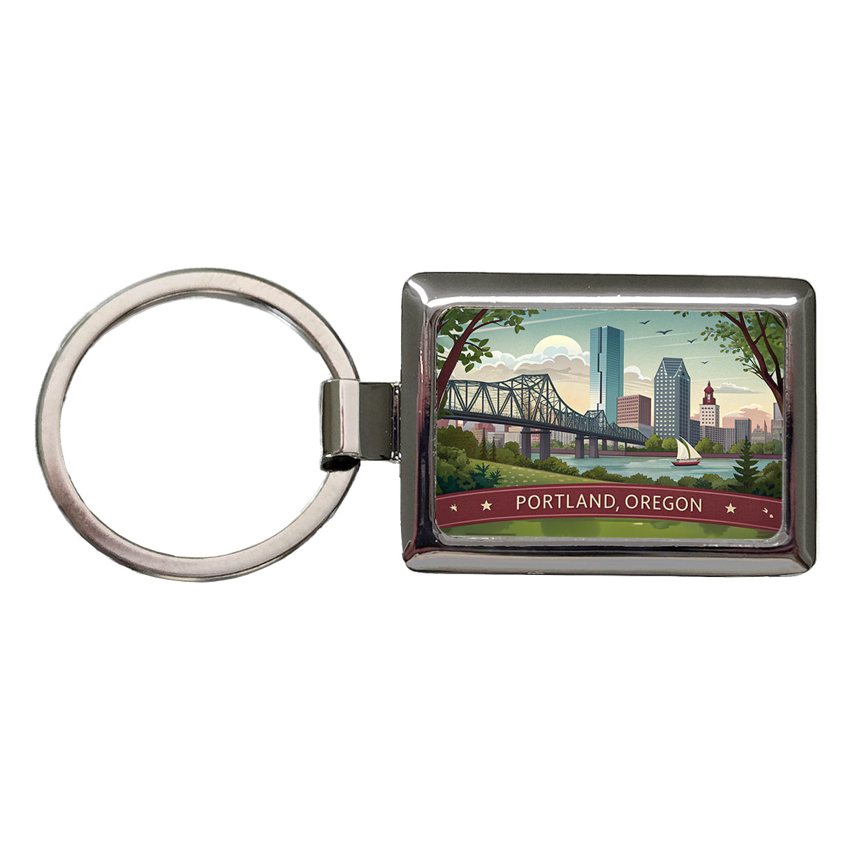 Portland, Oregon OR Travel City State Stamp Rectangle Metal Keychain